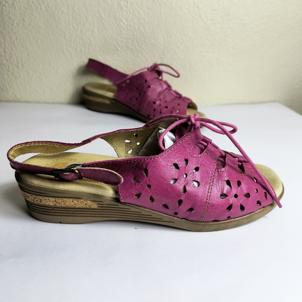 WORISHOFER Pink Wedge Sandals with Perforated Design 7.5/38 Casual Comfort